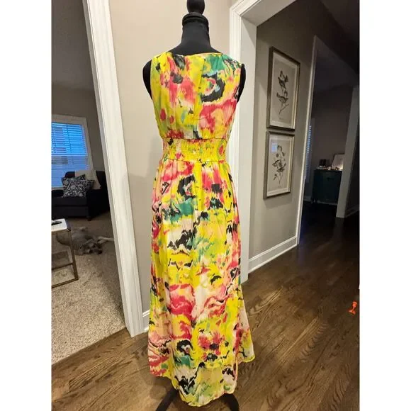 Anthropologie Chaundry KC Abstract Floral Maxi Dress NWT | Smocked Waist - Picture 3 of 7